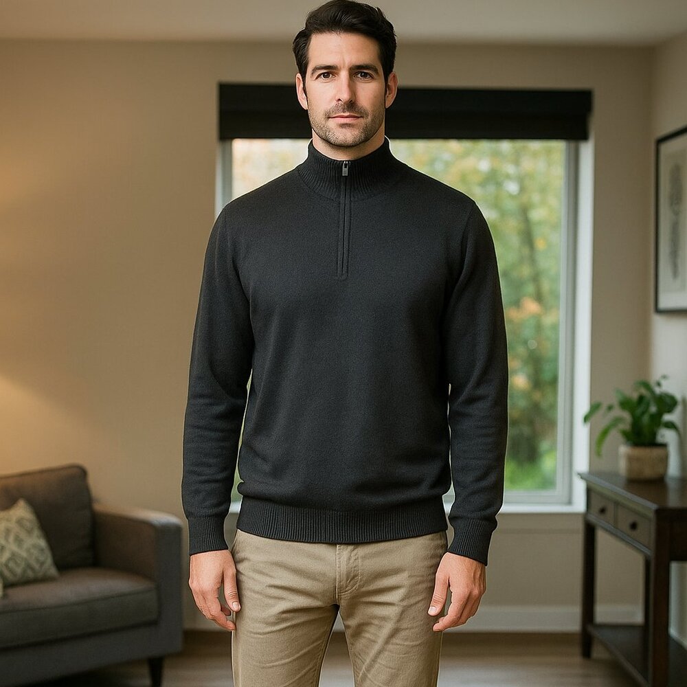 NWT Pronto Uomo Sweater Men XXL Brown 1/4 Zip Casual Classic‎ Pullover Old Money